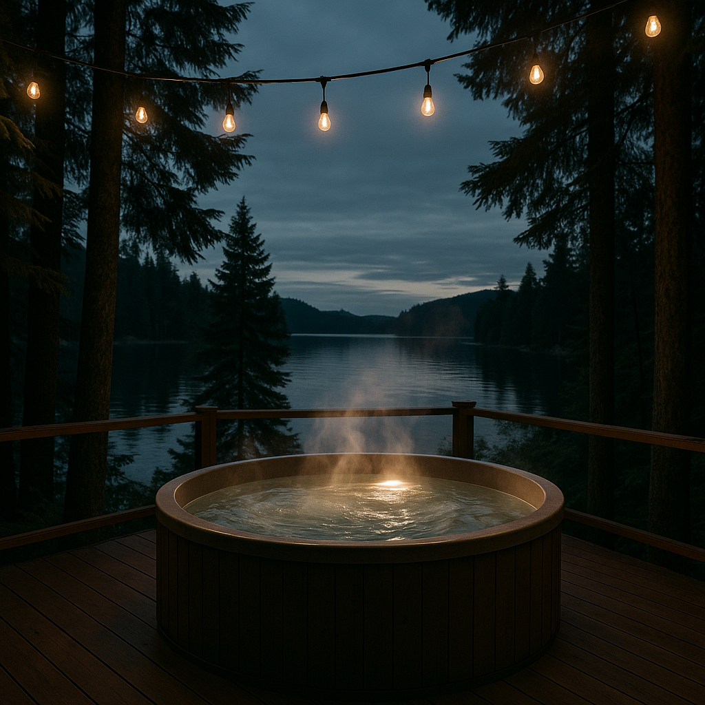 Hot tub overlooking the lake